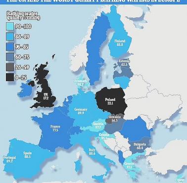 Gdzie w Europie są najczystsze kąpieliska?, 2021, dane Europejska Agencja Środowiska (EEA)