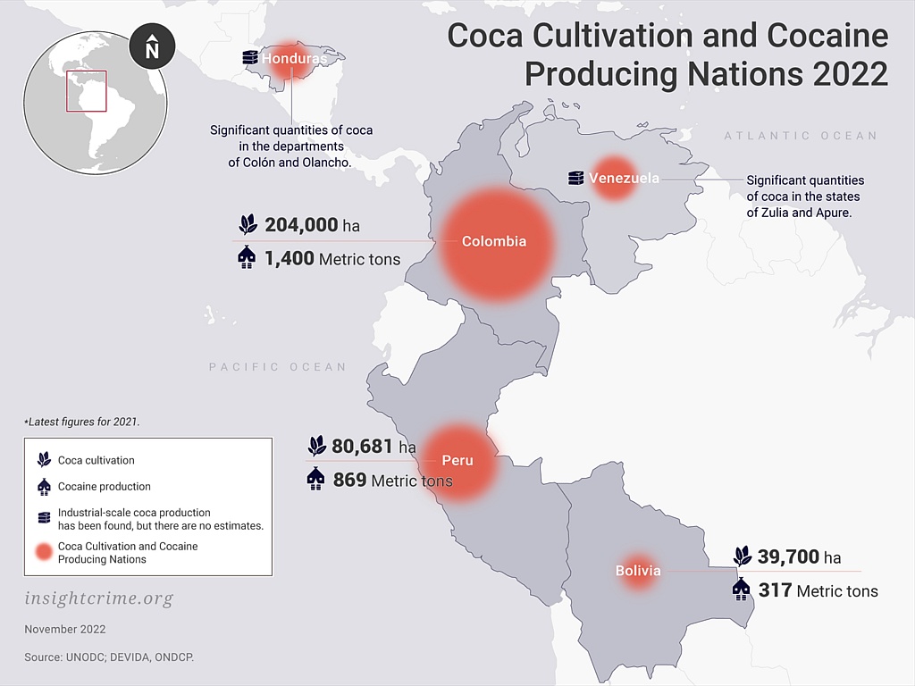 Uprawa koki i kraje produkujące kokainę 2022
