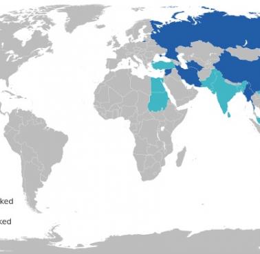 Mapa krajów, w których amerykański Facebook jest blokowany przez narodowych operatorów sieci, 2022