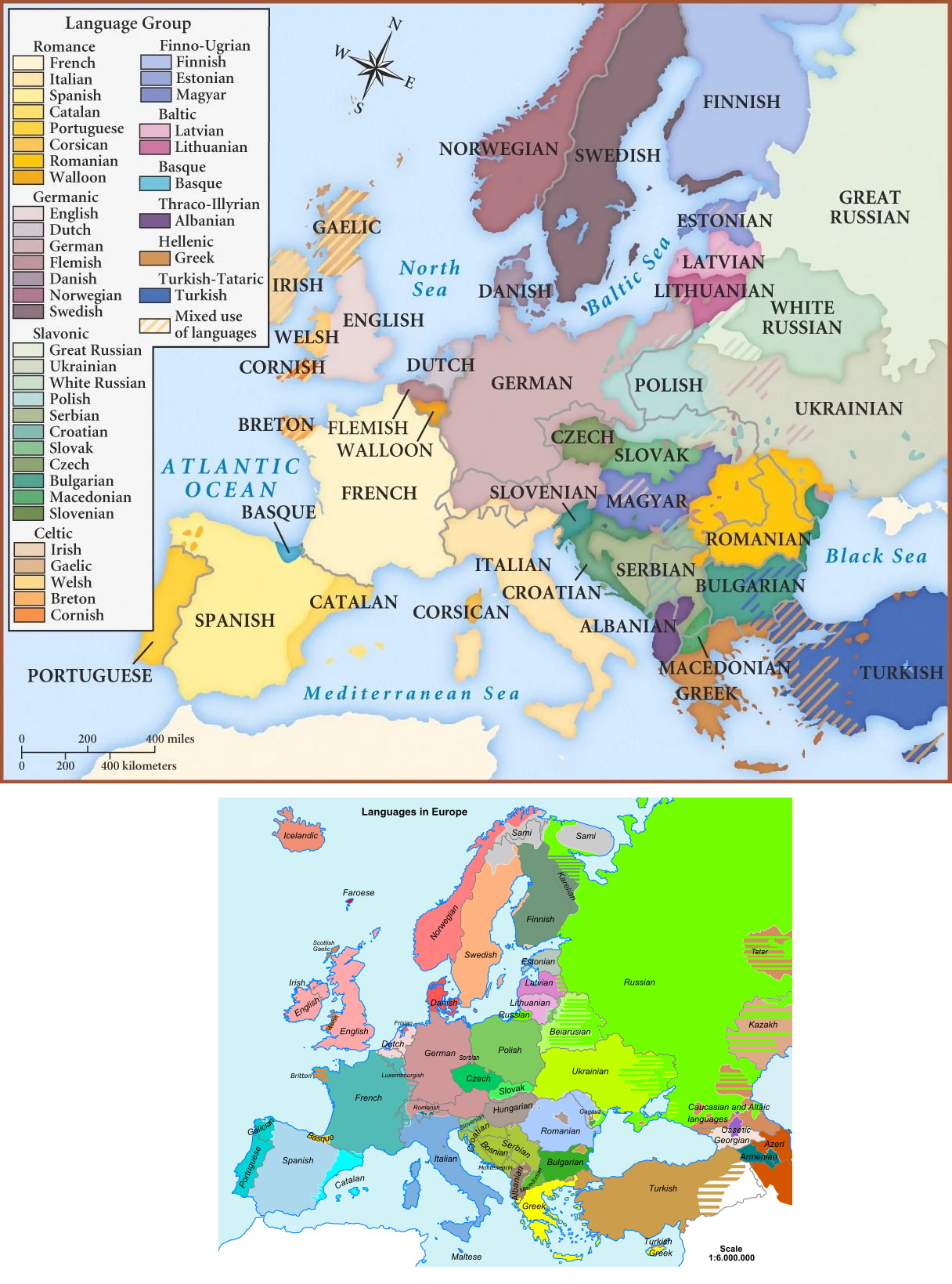 Mapa językowa Europy z 1815 i współczesna 2023