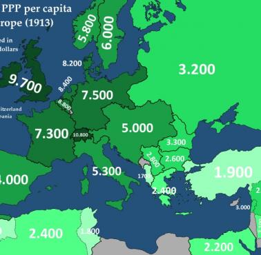 PKB na osobę (per capita) w Europie przed I wojną światową, 1913
