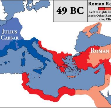 Mapa Rzymu w 49 r. p.n.e. kilka lat przed śmiercią Juliusza Cezara