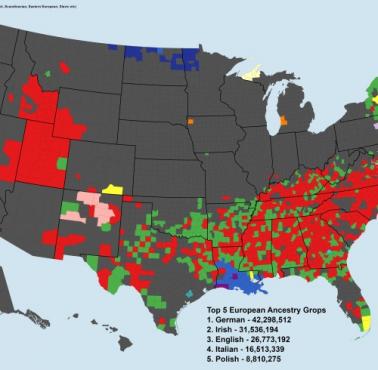 Top5 Amerykanów pochodzenia europejskiego w poszczególnych stanach USA, 2021
