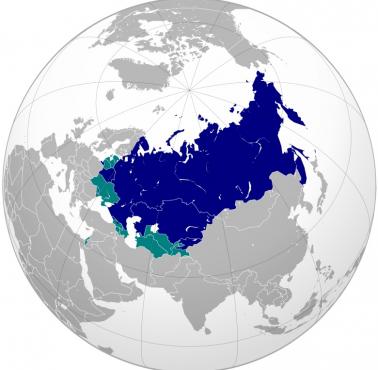 Język Rosji w poszczególnych państwach świata. Niebieski - oficjalny, zielony - nieoficjalny, ale szeroko rozpowszechniony