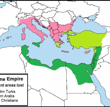 Cesarstwo bizantyjskie obszary utracone na rzecz muzułmańskich Turków, Arabów, chrześcijan