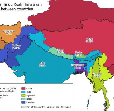 Obszar himalajskiego Hindukuszu podzielony między różnymi państwami