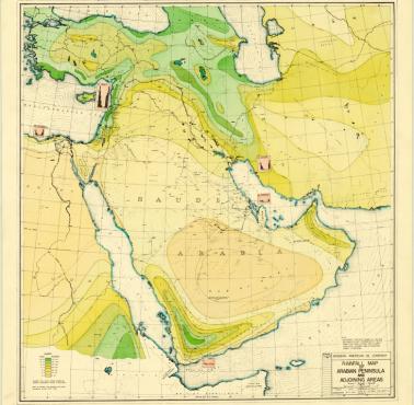 Mapa rocznych opadów na Bliskim Wschodzie z 1953 r.