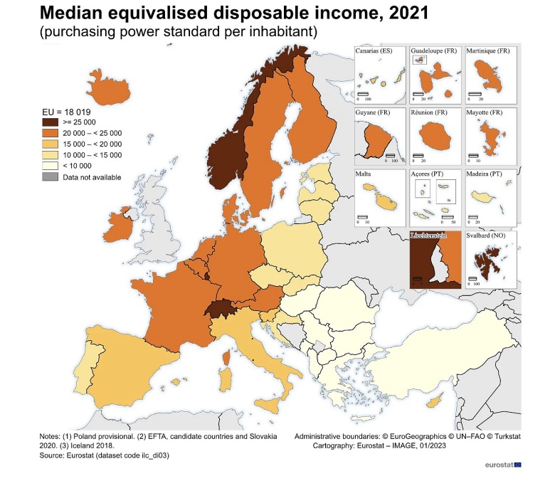 Współczynnik nierówności majątkowych w Europie, 2021
