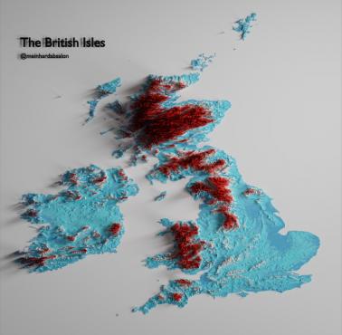 Reliefowa mapa Wysp Brytyjskich