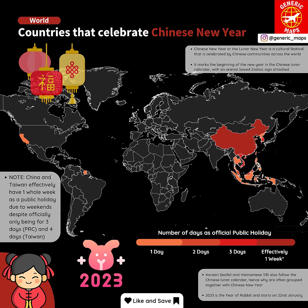 Kraje, które świętują Chiński Nowy Rok