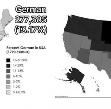 Mapa etniczna USA. Niemcy w 1790 i 2020 roku