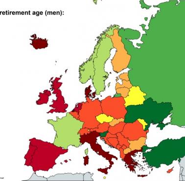 Wiek emerytalny mężczyzn w Europie, 2022
