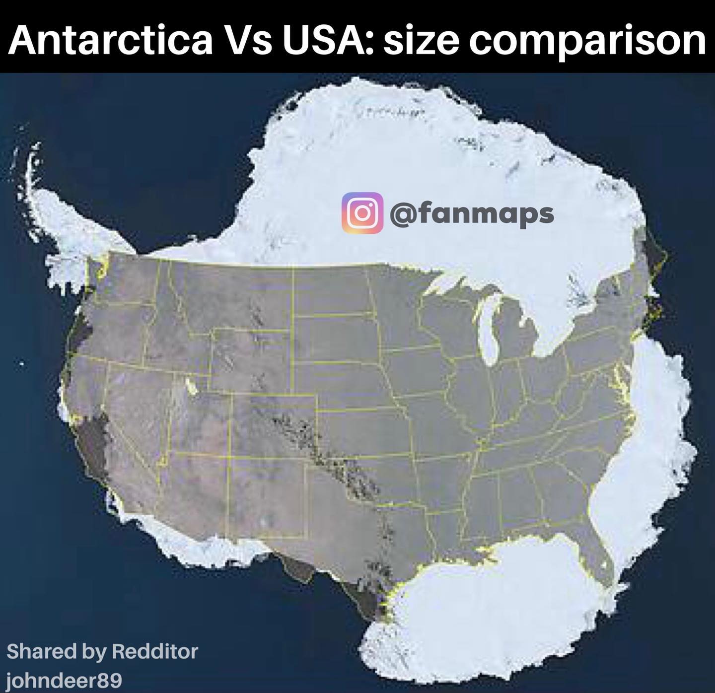 Rozmiar USA na tle Antarktydy