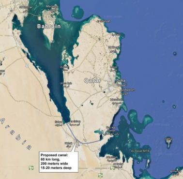 Proponowany kanał Salwa, który uczyniłby Katar 50. państwem wyspiarskim na świecie