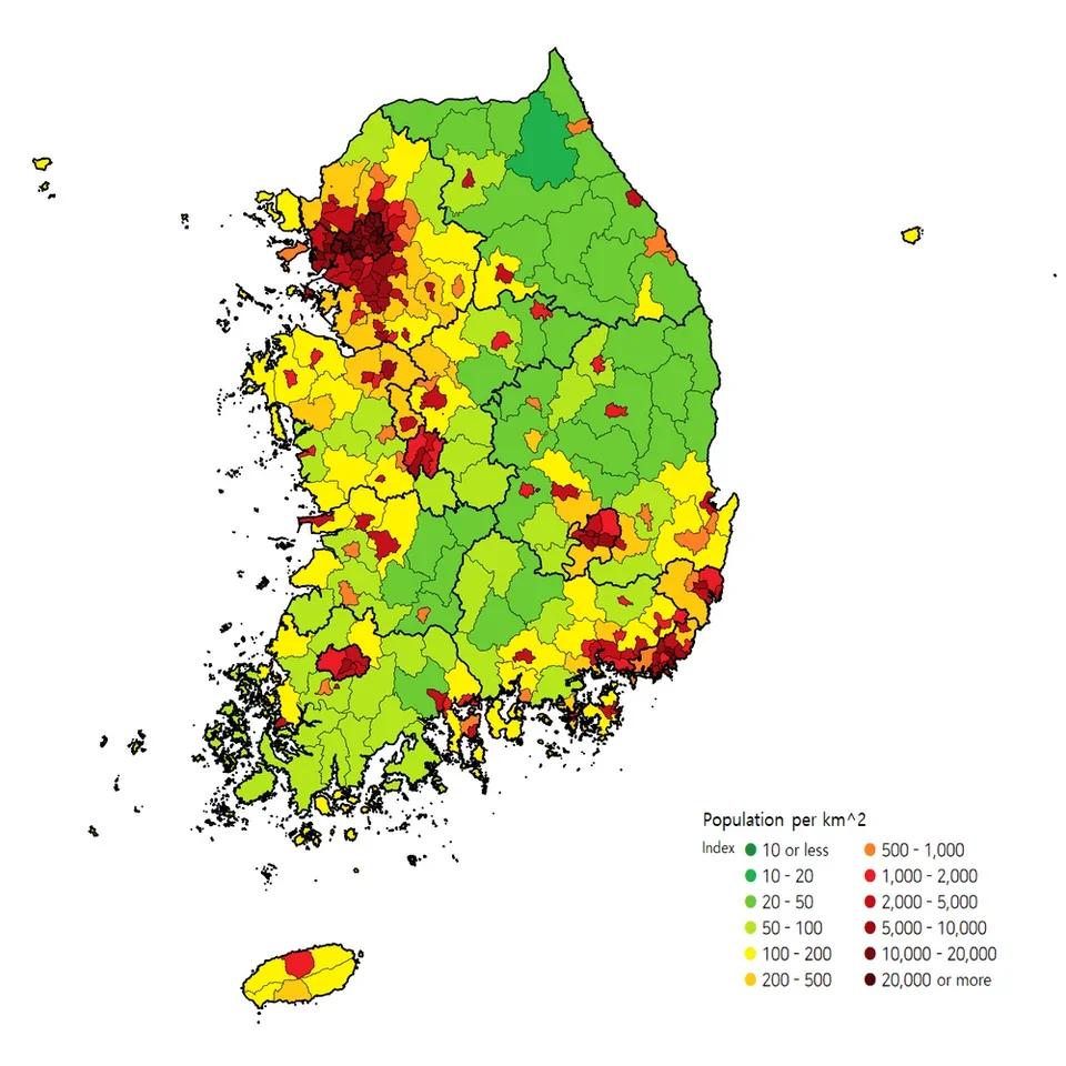 Gęstość zaludnienia Korei Południowej