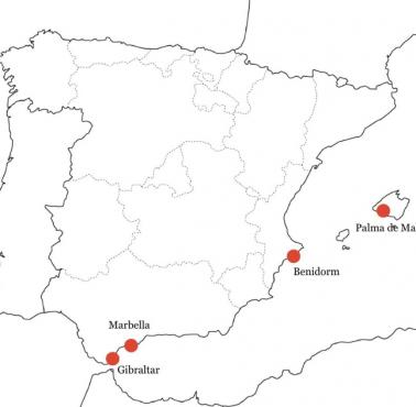 Mapa brytyjskich terytoriów w Hiszpanii, 2023