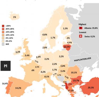 Odsetek osób mieszkających w niedogrzanych domach/mieszkaniach w Europie w 2021 roku