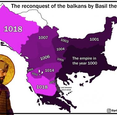 Rekonkwista Bałkanów przez cesarza bizantyjskiego Bazylego II  (ur. 958 zm. 1025)