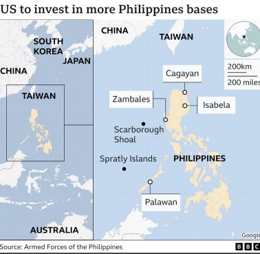 Mapa nowych baz wojskowych USA na Filipinach