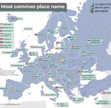 Najpopularniejsza nazwa miejscowości w każdym kraju europejskim, 2023