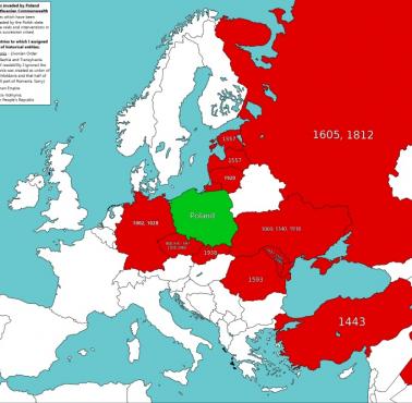 Kraje, które zostały najechane przez Polskę, Księstwo Warszawskie i Rzeczpospolitą Obojga Narodów, z podaniem lat najazdów
