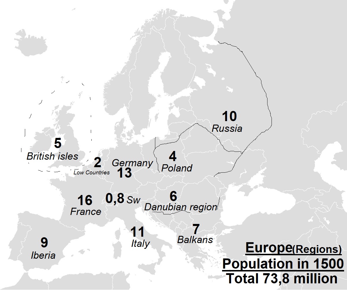 Liczba ludności w Europie w 1500 roku