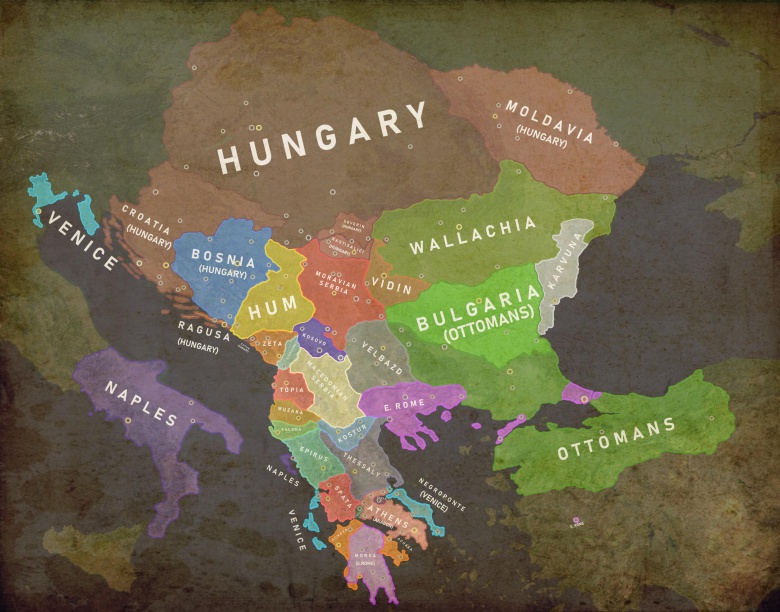 Mapa polityczna Bałkanów w 1373 roku, Europa