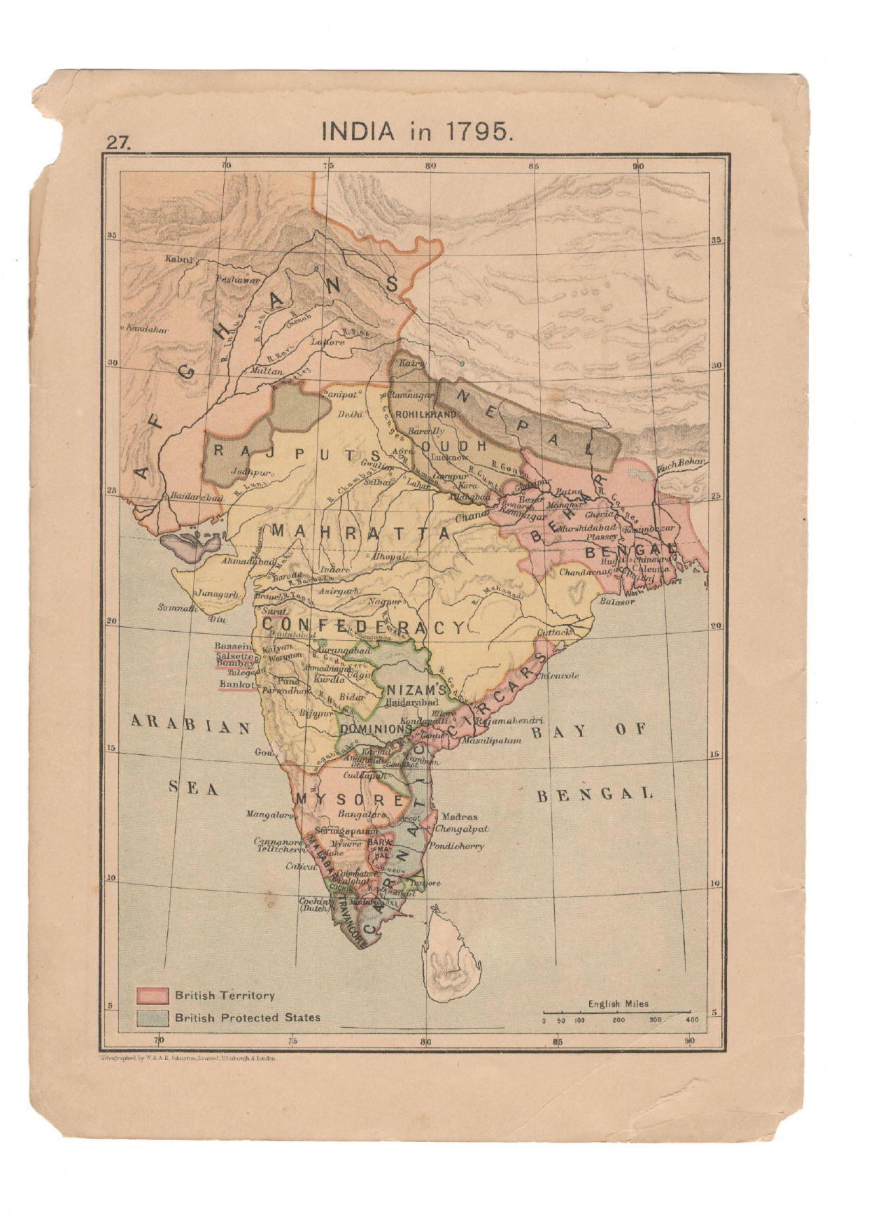 Mapa Indii z 1795 roku