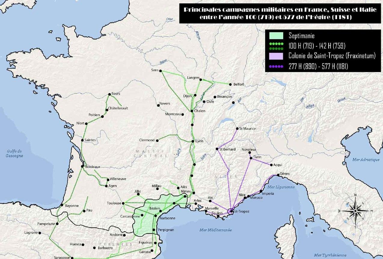 Główne muzułmańskie kampanie wojskowe we Francji, Szwajcarii i Włoszech w latach 719-1181