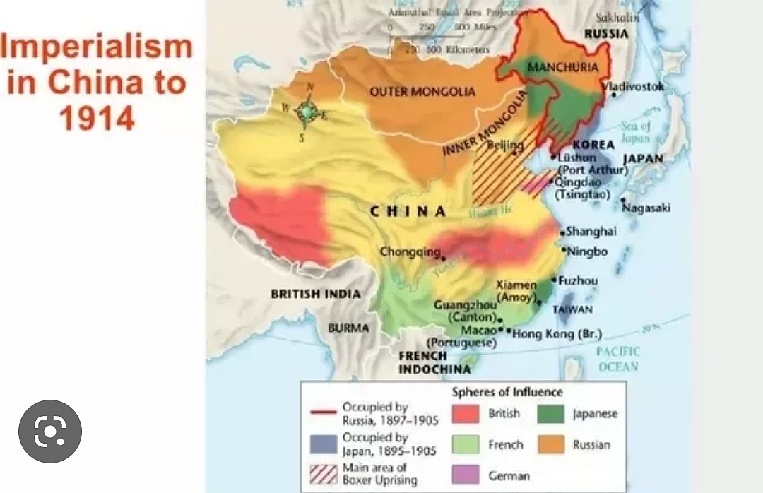 Rozbiory Chin: stan na 1914, okupacja rosyjska 1897-1905, okupacja japońska 1895-1905