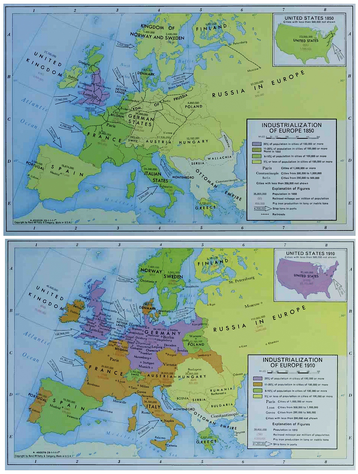 Uprzemysłowienie (industrializacja) Europy w 1850 i 1910 roku