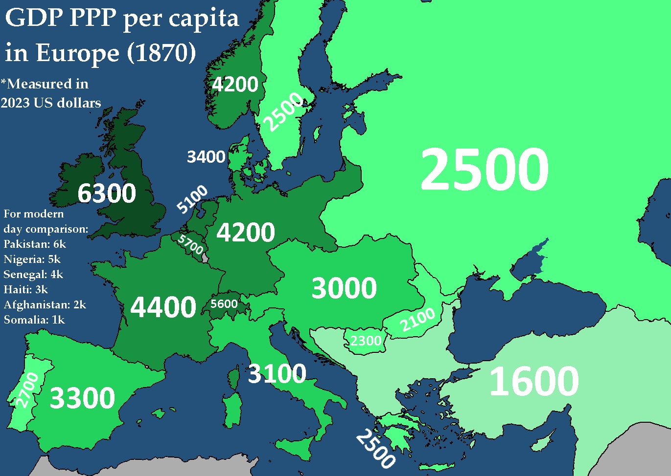 PKB na osobę (per capita) w Europie w 1870 roku