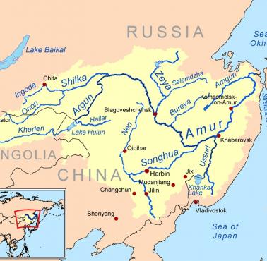 Dorzecze Amuru (chińska nazwa, kiedyś rzeka ta płynęła w Chinach - Hēilóng Jiāng)