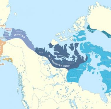 Zasięg występowania rdzennych języków np. Inuitów - Kanady i Alaski