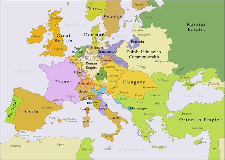 Mapa Europy z 1750 roku