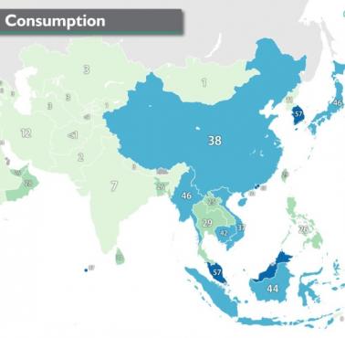 Konsumpcja ryb i owoców morza w przeliczeniu na mieszkańca w Azji, 2018