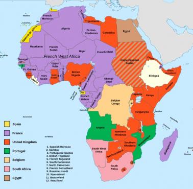 Mapa kolonii w Afryce w 1947 roku