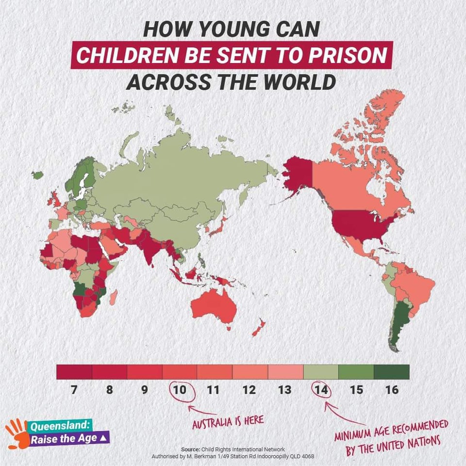Minimalny wiek, w którym dzieci w każdym kraju mogą zostać wysłane do więzienia