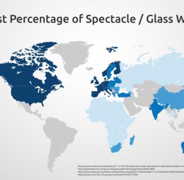 Odsetek mieszkańców poszczególnych państw świata, którzy korzysta z okularów