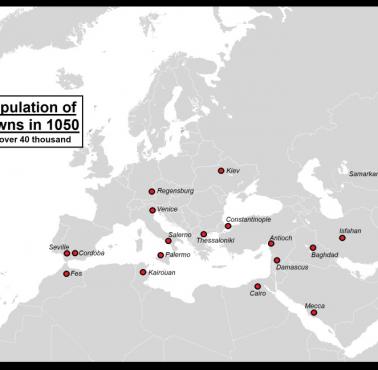Największe miasta w 1050 roku w Europie, Afryce Północnej i Azji Zachodniej (liczba ludności powyżej 40 tys.)