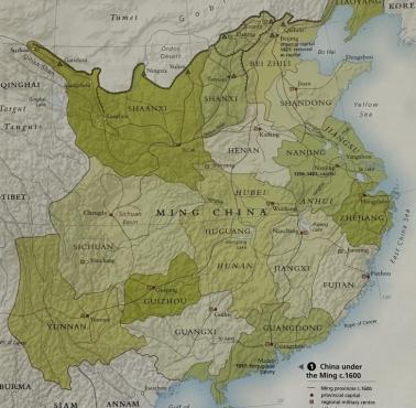 Mapa Chin w czasach dynastii Ming (1368-1644), 1600