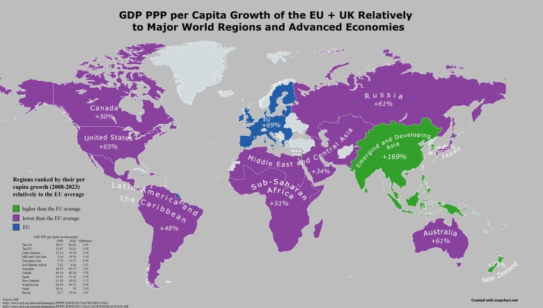 Najszybciej rozwijające się obszary na świecie wg. PKB na osobę (per capita) w latach 2008-2023