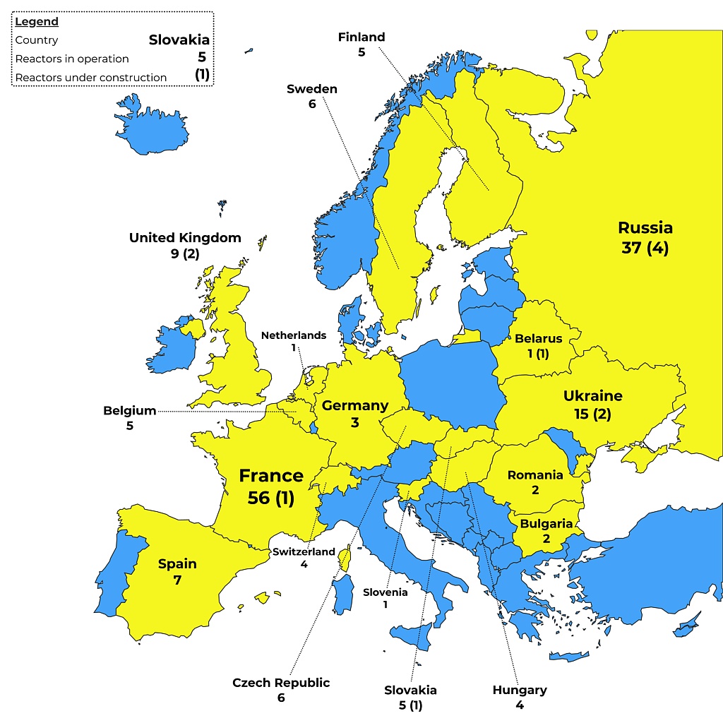 Działające w Europie elektrownie jądrowe na dzień 21.02.2023 r.