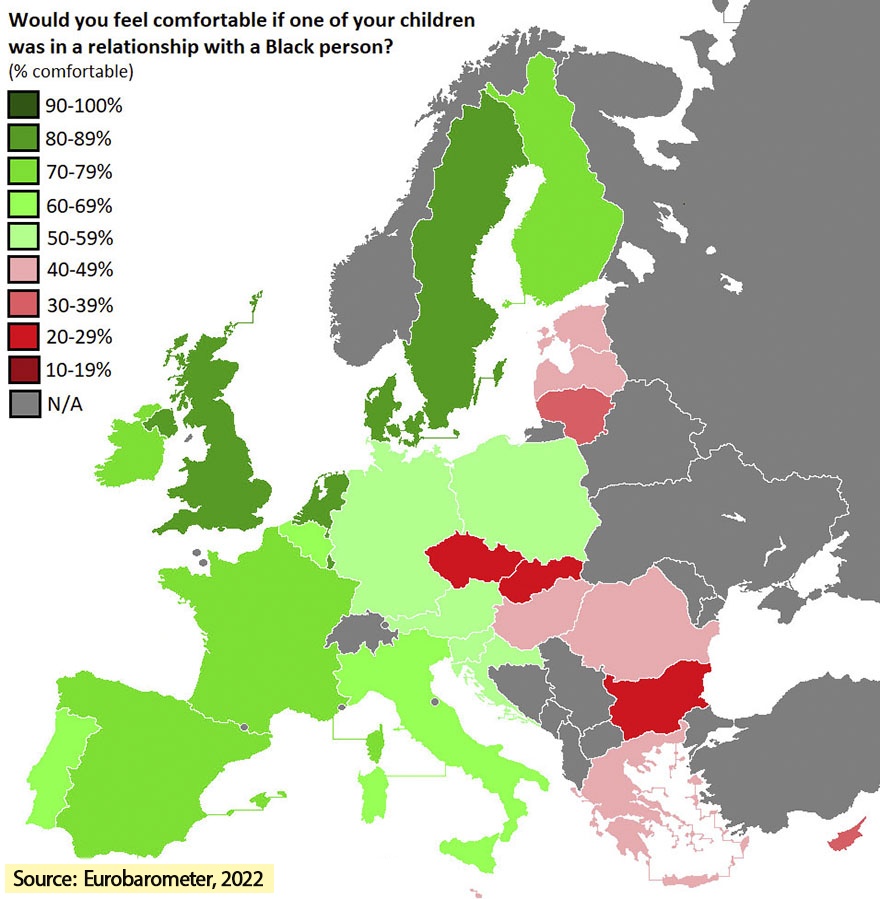Stosunek do czarnoskórych w Europie, Eurobarometr, 2022