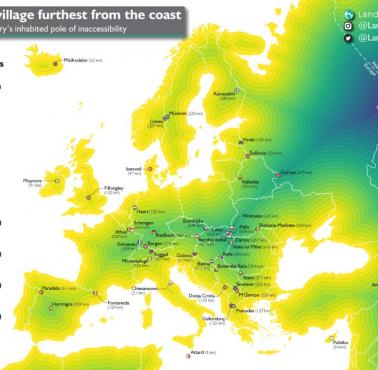 Najdalej oddalone miasta/wioski od mórz i oceanów w Europie
