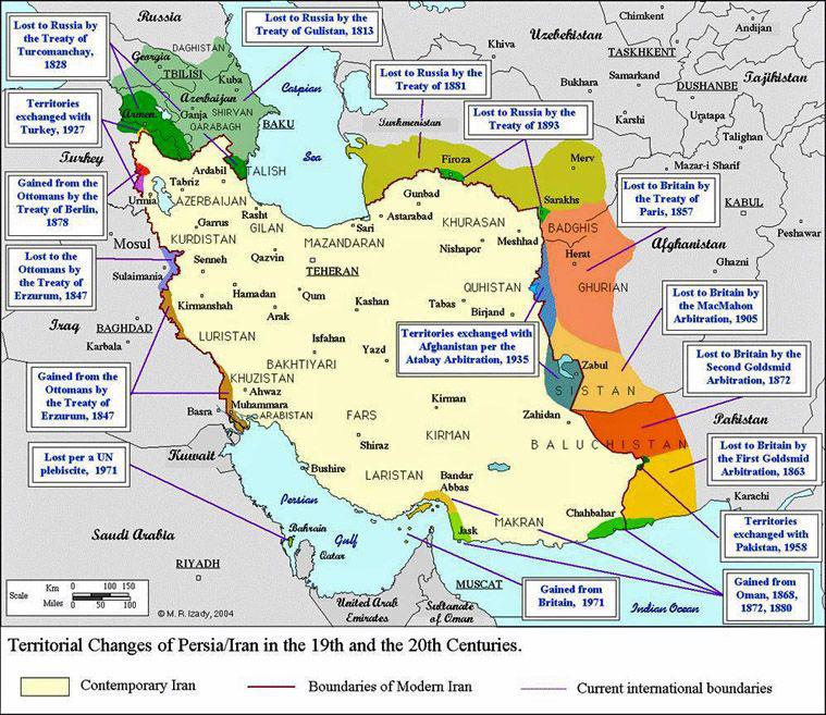 Wyszczególnienie zmian terytorialnych Iranu (Persji) w XIX i XX wieku