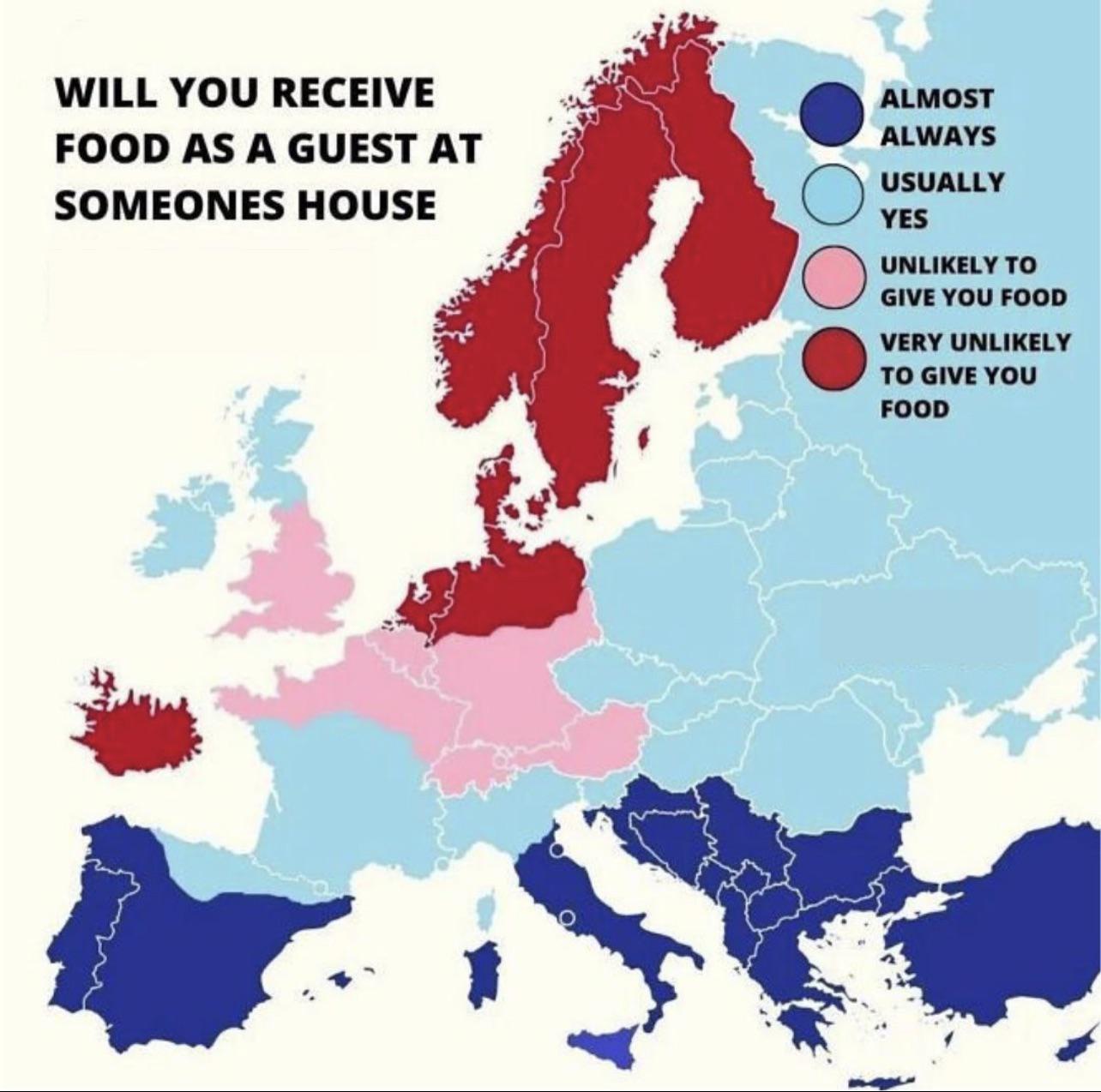 Kraje w Europie, w którym oferuje się gościom jedzenie