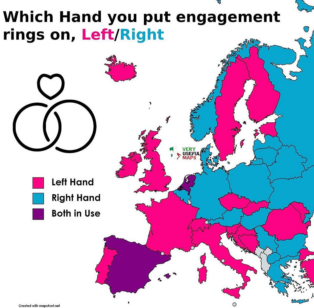 Ręka, na którą wkładasz pierścionek zaręczynowy w Europie