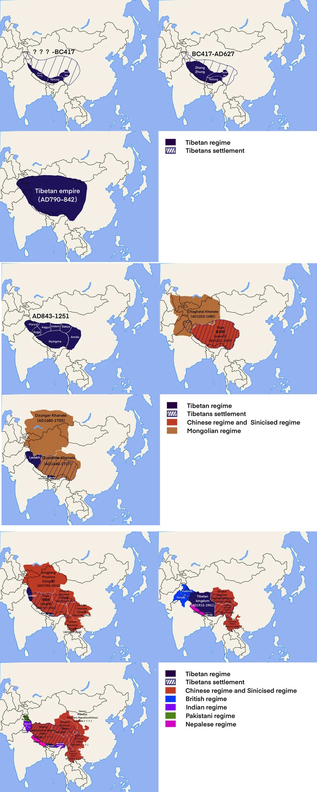 Państwa tworzone przez plemiona tybetańskie. Ekspansja, podbój i upadek od 417