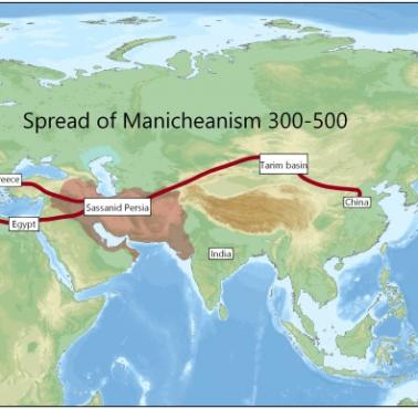 Rozpowszechnienie się religii manichejskiej (manicheizm) w latach 300 - 500 n.e.